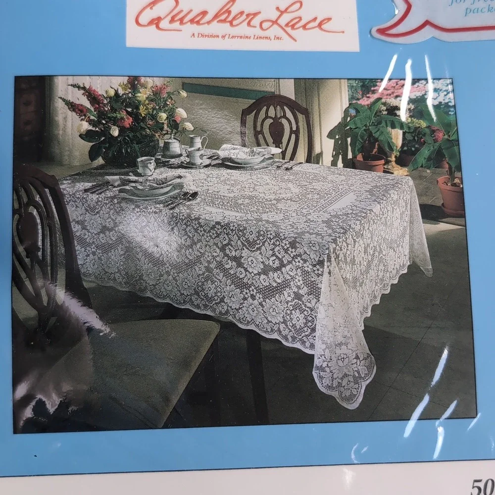 New Quaker Lace Tablecloth Diana Natural 50x70 Oblong Vintage Floral Cotton NOS